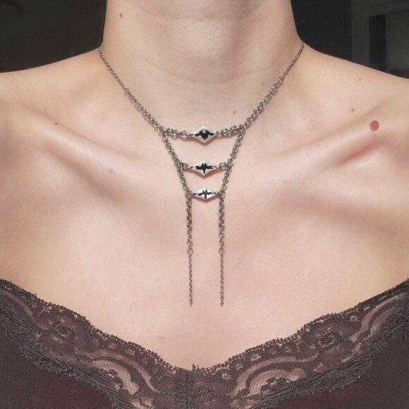 Unique gothic vertebrae silver rosary necklace with a small silver chain - Picture 2 of 6